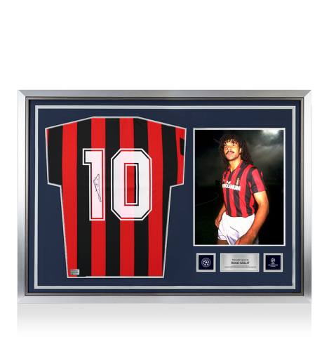Ruud Gullit Official UEFA Champions League Back Signed and Hero Framed AC Milan 1988 Home Shirt