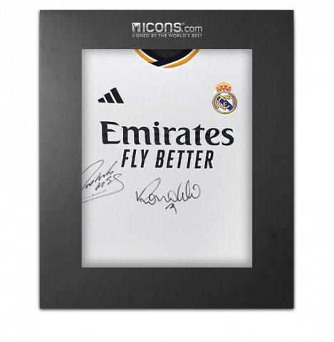 Roberto Carlos & Ronaldo Front Signed Modern Real Madrid Home Shirt In Deluxe Packaging