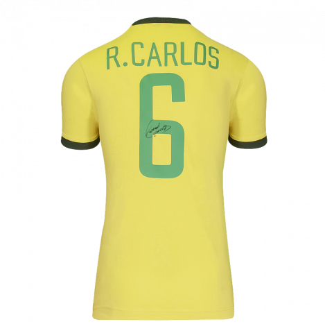 Roberto Carlos Back Signed Brazil Retro Shirt In Deluxe Packaging
