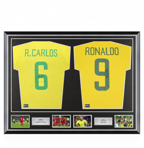 Roberto Carlos & Ronaldo Nazario Signed Brazil Shirts In Classic Dual Frame