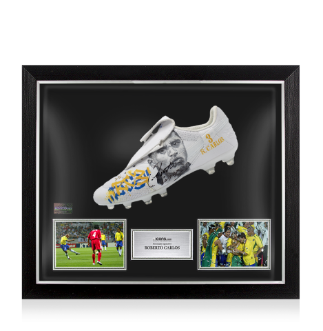 Roberto Carlos Signed Nike White Football Boot: Murwalls Real Madrid Edition Edition In Bubble Frame: Option 1