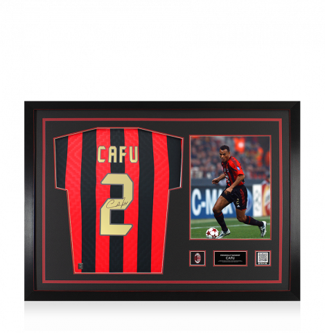 Cafu Official AC Milan Back Signed and Framed Retro Home Shirt