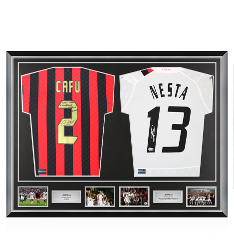 Cafu & Alessandro Nesta Signed AC Milan Shirts In Classic Dual Frame
