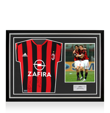 Filippo Inzaghi & Andriy Shevchenko Dual Signed AC Milan 2005-06 Home Shirt In Hero Frame: Option 1