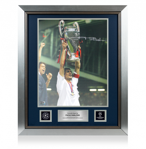 Paolo Maldini Official UEFA Champions League Autographed and Framed AC Milan Photo: 2003 Winner