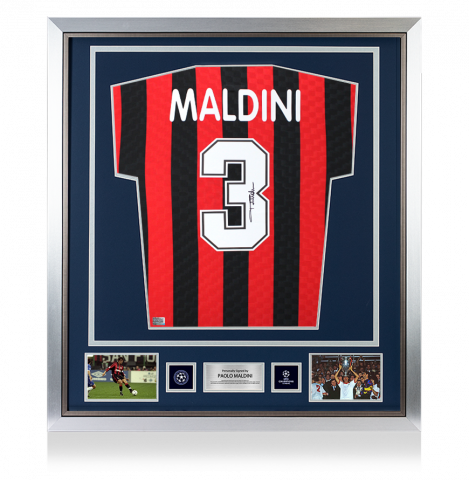 Paolo Maldini Official UEFA Champions League Back Signed and Framed AC Milan 1996 Home Shirt