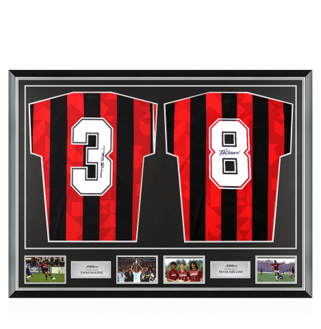 Paolo Maldini & Frank Rijkaard Signed AC Milan Shirts In Classic Dual Frame Paolo Maldini & Frank Rijkaard Signed AC Milan Shirts In Classic Dual Frame