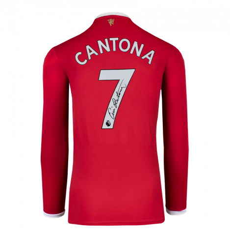 Eric Cantona Back Signed Manchester United 2021-22 Home Shirt In Deluxe Packaging