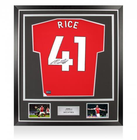 Declan Rice Back Signed Arsenal 2024-25 Home Shirt with Fan Style Numbers In Classic Frame