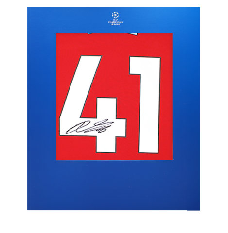 Declan Rice Official UEFA Champions League Back Signed Arsenal 2024-25 Home Shirt with Fan Style Numbers In Deluxe Packaging Declan Rice Official UEFA Champions League Back Signed Arsenal 2024-25 Home Shirt with Fan Style Numbers In Deluxe Packaging
