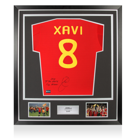 Xavi Back Signed Spain 2010 Home Shirt - "2010 FIFA World Cup Winner" Inscription In Classic Frame