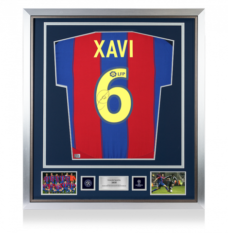 Xavi Official UEFA Champions League Back Signed and Framed FC Barcelona 2003-04 Home Shirt
