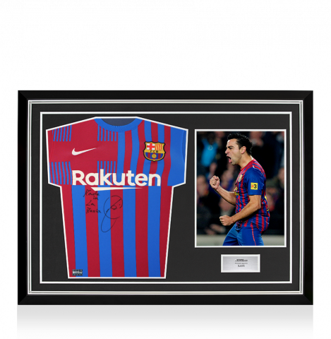 Xavi Front Signed FC Barcelona 2021-22 Home Shirt - "Made In La Masia" Inscription In Hero Frame: Option 1