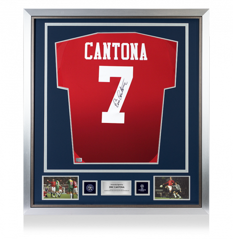 Eric Cantona Official UEFA Champions League Back Signed and Framed Manchester United 2024-25 Home Shirt with Fan Style Number
