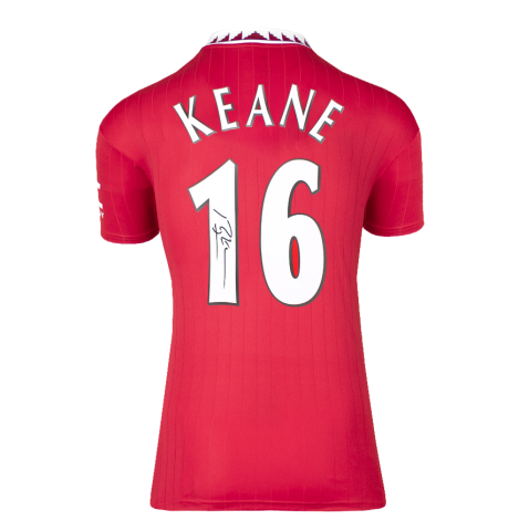 Roy Keane Official UEFA Champions League Back Signed Manchester United 2022-23 Home Shirt with Fan Style Numbers In Deluxe Packaging Roy Keane Official UEFA Champions League Back Signed Manchester United 2022-23 Home Shirt with Fan Style Numbers In Deluxe Packaging