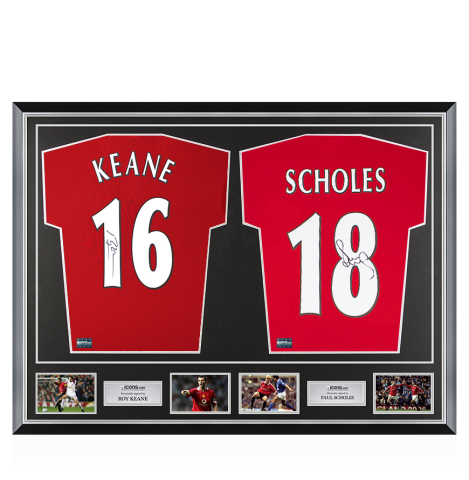 Roy Keane & Paul Scholes Signed Manchester United Shirts In Classic Dual Frame Roy Keane & Paul Scholes Signed Manchester United Shirts In Classic Dual Frame