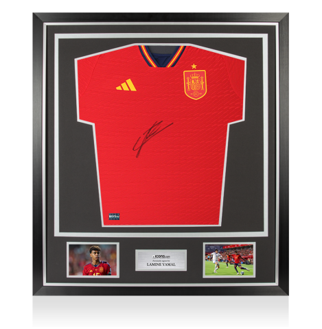 Lamine Yamal Front Signed Spain Authentic 2022-23 Home Shirt In Classic Frame Lamine Yamal Front Signed Spain Authentic 2022-23 Home Shirt In Classic Frame