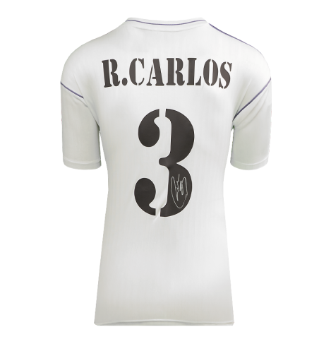Roberto Carlos Official UEFA Champions League Back Signed Real Madrid Terrace Icon Shirt In Deluxe Packaging