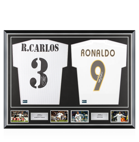 Roberto Carlos & Ronaldo Signed Real Madrid CF Shirts In Classic Dual Frame
