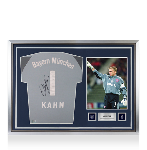 Oliver Kahn Official UEFA Champions League Back Signed and Hero Framed FC Bayern Munich 2001-02 Goalkeeper Shirt