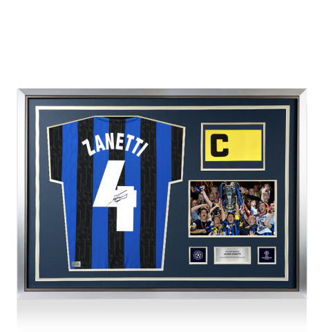 Javier Zanetti Official UEFA Champions League Back Signed and Hero Framed Internazionale 1998 Home Shirt - Captain's Edition
