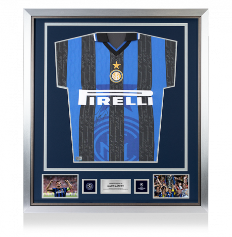 Javier Zanetti Official UEFA Champions League Front Signed and Framed Internazionale 1998 Home Shirt