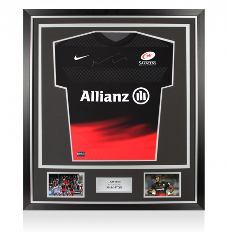 Maro Itoje Front Signed Saracens 2015-16 Authentic Home Shirt In Classic Frame