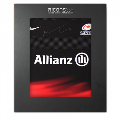Maro Itoje Front Signed Saracens 2015-16 Authentic Home Shirt In Deluxe Packaging