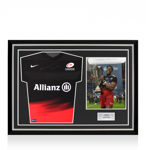 Maro Itoje Front Signed Saracens 2015-16 Authentic Home Shirt In Hero Frame: Option 1