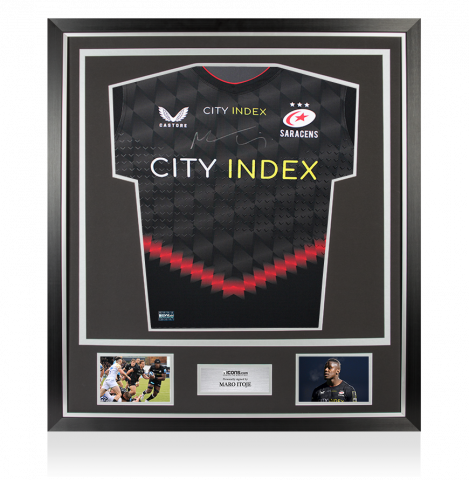 Maro Itoje Front Signed Saracens 2021-22 Home Shirt In Classic Frame