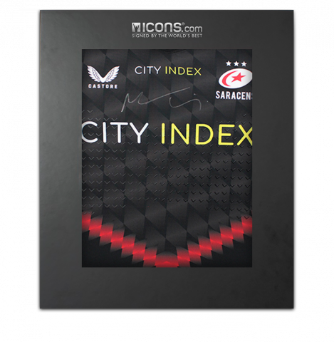 Maro Itoje Front Signed Saracens 2021-22 Home Shirt In Deluxe Packaging