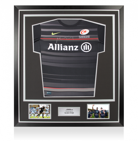 Maro Itoje Front Signed Saracens 2014-15 Home Shirt In Classic Frame