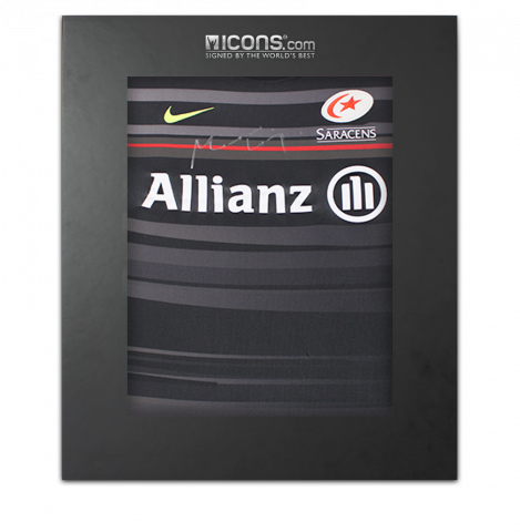 Maro Itoje Front Signed Saracens 2014-15 Home Shirt In Deluxe Packaging