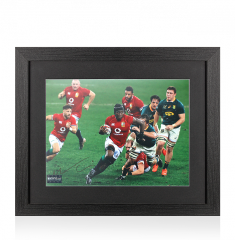 Maro Itoje Signed British & Irish Lions Photo In Black Wooden Frame: In Action vs Springboks