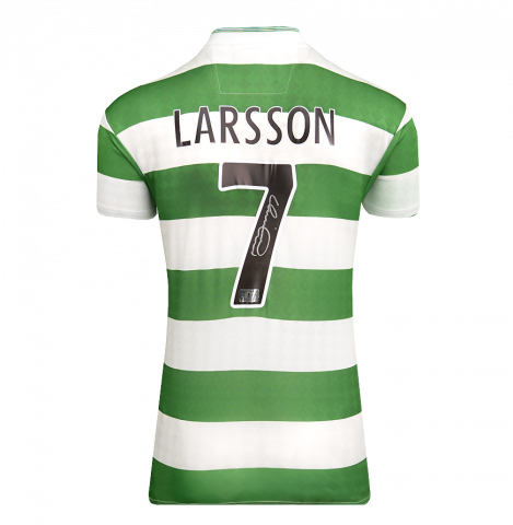 Henrik Larsson Back Signed Celtic Retro Home Shirt In Deluxe Packaging