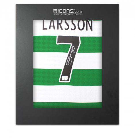 Henrik Larsson Back Signed Celtic Retro Home Shirt In Deluxe Packaging