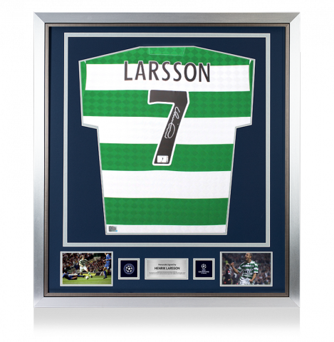 Henrik Larsson Official UEFA Champions League Back Signed and Framed Celtic Retro Home Shirt
