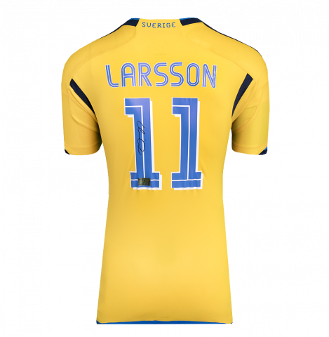 Henrik Larsson Back Signed Sweden Retro Home Shirt In Deluxe Packaging