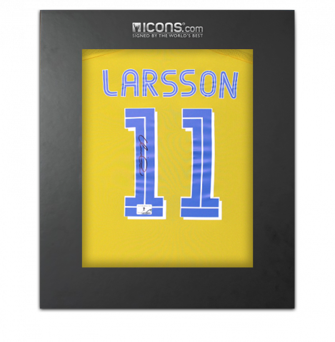 Henrik Larsson Back Signed Sweden Retro Home Shirt In Deluxe Packaging