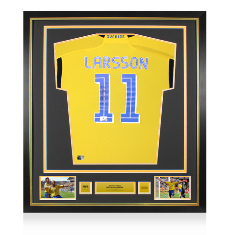 Henrik Larsson Official FIFA World Cup™ Back Signed and Framed Sweden Retro Home Shirt 