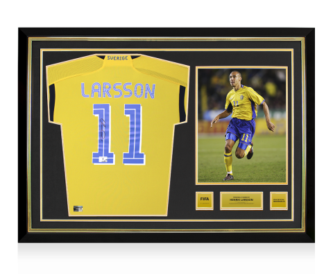 Henrik Larsson Official FIFA World Cup™ Back Signed and Hero Framed Sweden Retro Home Shirt 