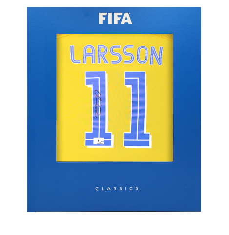 Henrik Larsson Official FIFA World Cup™ Back Signed Sweden Retro Home Shirt In Deluxe Packaging