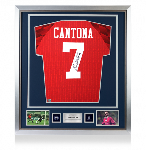 Eric Cantona Official UEFA Champions League Back Signed and Framed Manchester United 1996-98 Home Shirt
