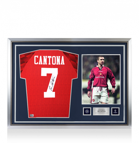 Eric Cantona Official UEFA Champions League Back Signed and Hero Framed Manchester United 1996-98 Home Shirt