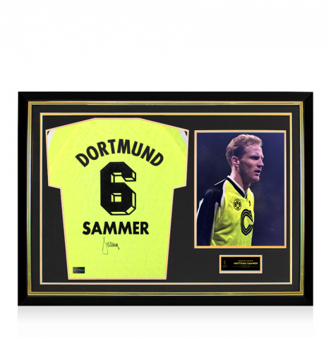 Matthias Sammer Official Ballon d'Or™ Back Signed and Hero Framed Borussia Dortmund 1995-96 Home Shirt