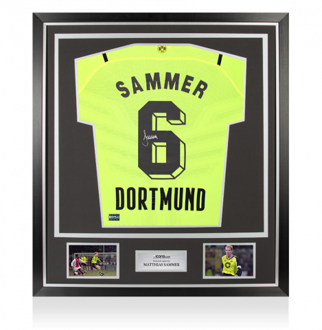Matthias Sammer Back Signed Borussia Dortmund 2021-22 Home Shirt with Fan Style Number In Classic Frame