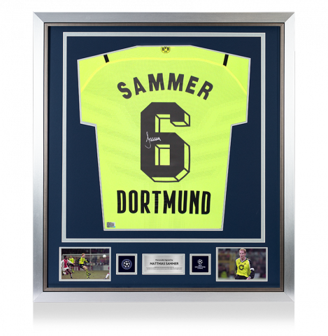 Matthias Sammer Official UEFA Champions League Back Signed and Framed Borussia Dortmund 2021-22 Home Shirt with Fan Style Number