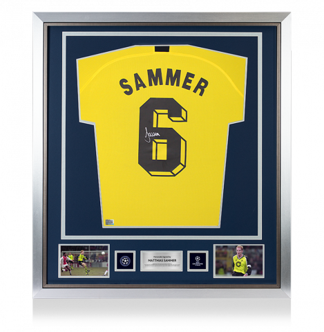 Matthias Sammer Official UEFA Champions League Back Signed and Framed Borussia Dortmund 2019-20 Home Shirt with Fan Style Number