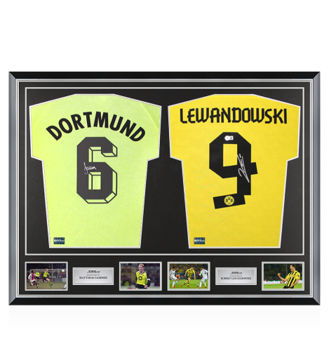 Matthias Sammer & Robert Lewandowski Signed Borussia Dortmund Shirts In Classic Dual Frame