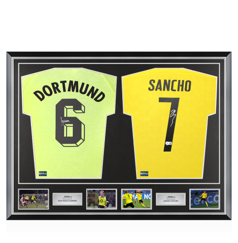Matthias Sammer & Jadon Sancho Signed Borussia Dortmund Shirts In Classic Dual Frame